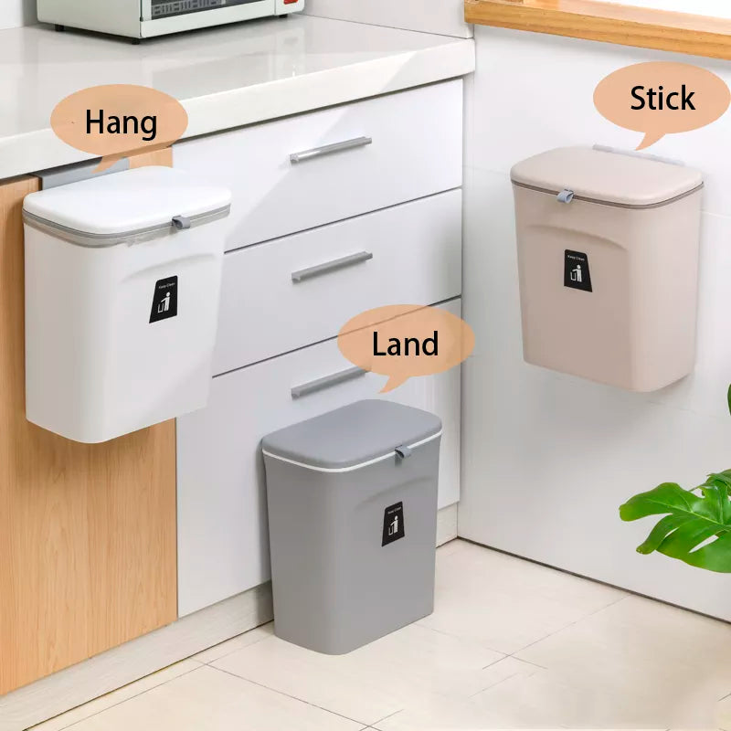JYPS 7/9L Hanging Trash Can For Kitchen Large Capacity Kitchen Recycling Garbage basket Bathroom Wall Mounted Trash Bin with lid